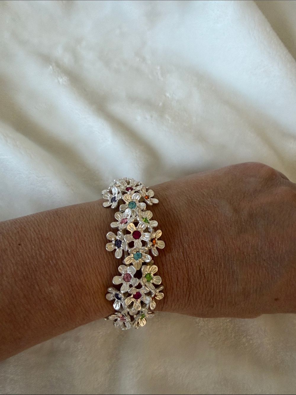 Silver Floral Multicolor Crystal Bracelet - Women Jewelry